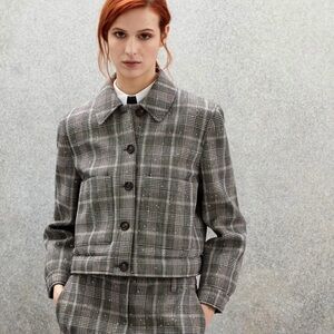 NWT$4995 Brunello Cucinelli Women Sparkly Sequined VWool Blend Plaid Jacket W242